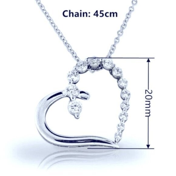 New Romantic 14k White Gold Plated Silver Silver Heart Diamond Necklace - Picture 2 of 2